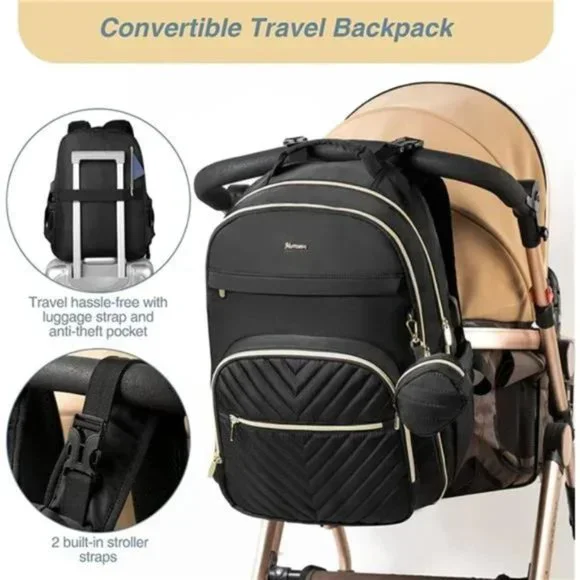 New Diaper Bag Backpack, Quilted Baby Bag with Changing Pad & Stroller Straps - Picture 6 of 7